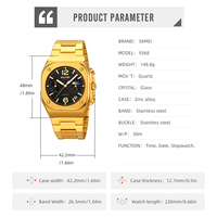 Montre d'affaires Skmei 9368 à mouvement quartz pour homme, bracelet simple en acier inoxydable, finition or et argent, 3 ATM, style antique et dessin animé