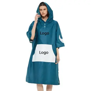 Manufacturers Wholesale Custom Blue Adult Beach Surf Hooded Poncho Towel Suede Microfiber