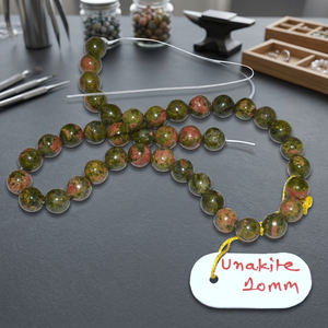 Perles rondes en pierre Unakite 10 mm vertes et rouges, perles en vrac pour la fabrication de bracelets - Shop Strands - Product Image 3