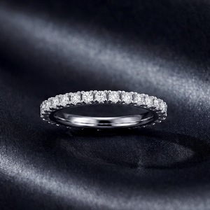 Anello con Diamante Sintetico CVD HPHT, Taglio Rotondo, Montatura a Castone, Fede Nuziale in Argento Sterling 925 per Donne - Product Image 2
