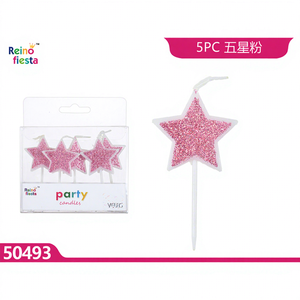 Peiyong 50493 5 bougies d'anniversaire scintillantes roses en forme d'étoile, décorations de fête pour Pâques et Nouvel An, bâtonnets de cire à motif gâteau - Product Image 1