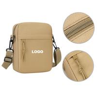 Tas selempang pria, kantung ponsel bahu ringan kompak persegi Mini warna polos kasual Untuk dompet
