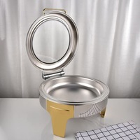 Réchauds de buffet pour banquets de mariage en hôtel, chauffe-plats ronds hydrauliques en acier inoxydable de 6 L avec couvercle en verre visible