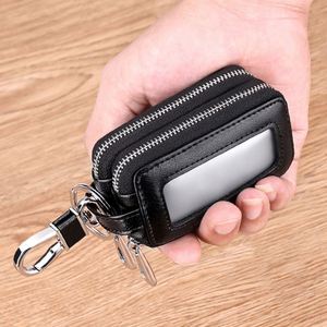 Trendy Double Zippered Key Pouch for Men Women Genuine Soft <b>Leather</b> Key Case Belt Loop <b>Keychain</b> Home Office Use - Product Image 4
