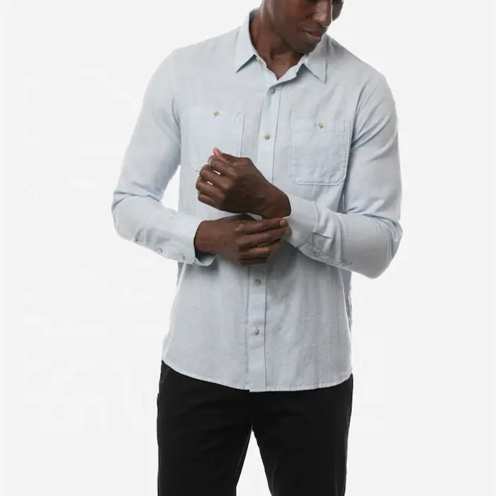 OEM Custom Blank Solid Color Soft Cotton Flannel Long Sleeves Gym Fit Work Shirt for Men