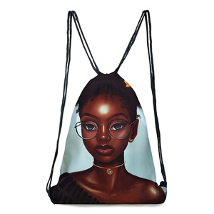 44 * 36厘米35款3D打印双肩背包卡通图案非洲女孩涤纶拉绳包粉丝礼品 - Product Image 6
