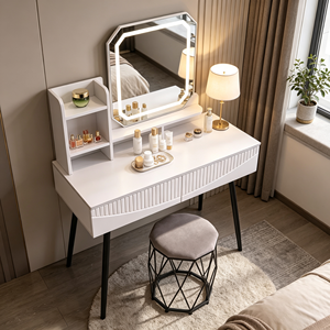 Modern Makeup Vanity <b>With</b> Lighted <b>Mirror</b> Storage <b>Drawers</b> Bedroom <b>Dressing</b> <b>Table</b> <b>With</b> Stool - Product Image 5