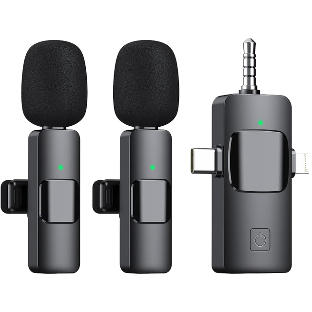 K15 3 in 1 Wireless Lavalier Microphone Noise Cancelling Mini Lapel Mic for iPhone Android Vlog Live Streaming Recording