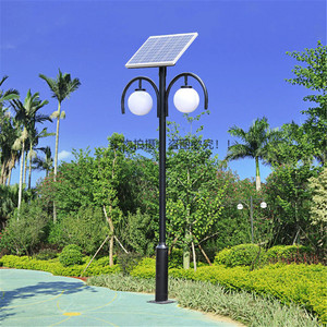 <b>Outdoor</b> Iron Garden <b>Light</b> Post LED Glass Shade 2700K IP66 A19 <b>Bulb</b> Non-Detachable AC 220V Motion Sensor Solar Powered Dimmable - Product Image 3