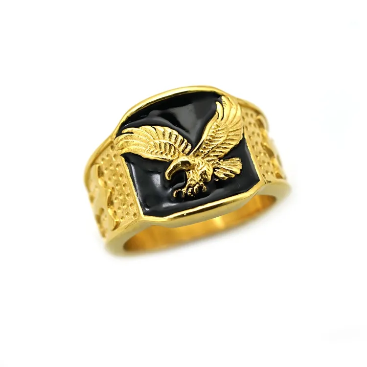 Золотые кольца из нержавеющей стали, квадратные крылья животных, летающие орлы для мужчин, властные модные ювелирные кольца