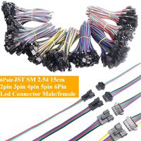 6 paires de connecteurs LED 2, 3, 4, 5 et 6 broches mâle/femelle JST SM 2.54, câble de connexion pour bande LED, lampe, driver