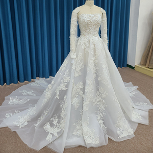 Jancember LSSM007 Vintage Off Shoulder Boat Neck Lace Fabric <b>Wedding</b> Gowns <b>Dresses</b> - Product Image 3