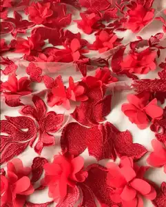 2 вида цветов Качество Мода от кутюр роскошный красный 3D из шифона с цветочным рисунком из сетчатой ткани с вышивкой Свадебные Платья с цветочным рисунком для свадебных торжеств ткань