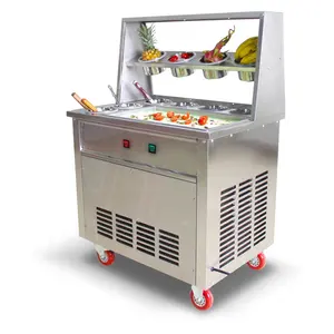 Máquina para freír helados de doble sartén, máquina para hacer rollos de fruta y leche helada frita, equipo comercial para freír Yogurt