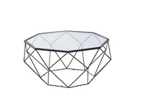 Table basse géométrique moderne en verre en forme de diamant Peinture noire pour le salon