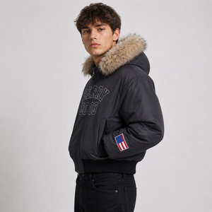 Sweat à capuche noir 100% coton épais avec fermeture éclair, logo personnalisé avec <span class=keywords><strong>fourrure</strong></span>, veste courte pour homme, 500 g/m², sweat à capuche oversize - Product Image 2