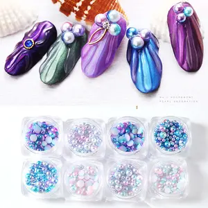 1box High Quality Fashion New Round Semicircle Flat Size Large Color Mermaid Pearl Rhinestone DIY Nail Supplies Decoration