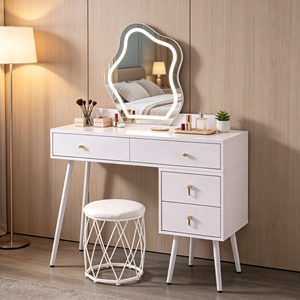 Modern Makeup Vanity <b>With</b> Lighted Mirror <b>Storage</b> Drawers Bedroom <b>Dressing</b> <b>Table</b> <b>With</b> Stool - Product Image 5