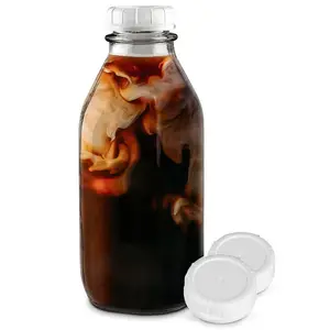 12盎司/16盎司/32盎司玻璃奶瓶带盖-食品级玻璃瓶-洗碗机安全瓶-牛奶，酪乳，蜂蜜，