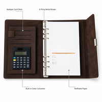 Agenda d'affaires personnalisé en cuir PU A5 avec calculatrice, reliure spirale, carnet multifonction, option de logo personnalisé, 40 feuilles pour le bureau