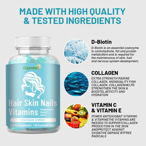 Gomitas de Vitaminas para Cabello, Piel y Uñas, Biotina, Colágeno, Péptidos, Vitamina C y E, Iluminan la Piel, Fortalecen el Cabello y las Uñas, Suplemento de Belleza - Product Image 6