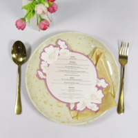 Kartu Menu kertas Foil emas bentuk bunga elegan unik cetak warna-warni kartu Detail perjamuan pernikahan makan malam diterima khusus