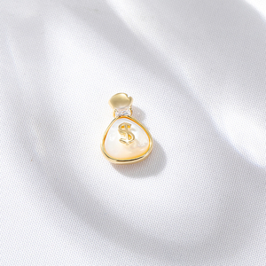 Accessoires de bijouterie : <span class=keywords><strong>Pendentif</strong></span> double anneau en argent plaqué <span class=keywords><strong>or</strong></span> 14K, motif coquillage et trèfle à quatre <span class=keywords><strong>feuilles</strong></span>, pour la création de bijoux DIY - Product Image 3