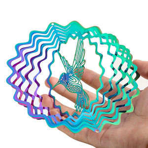 3d Kleurrijke Roterende Wind Spinner Kolibrie Roestvrij Staal Klokkenspel Tuin Opknoping Decor Hanger Vogel Afschrikmiddel - Product Image 1