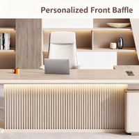 Bureau de direction de luxe durable, bureau moderne pour patron avec plateau en bois de 50 mm d'épaisseur, ports USB, armoire latérale et utilisation hospitalière
