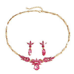 Cross-border e-commerce for all-match zinc alloy color flower fashion necklace <b>earrings</b> two-piece jewelry set - Product Image 5