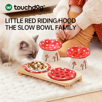 Bol pour animaux de compagnie en céramique Touchdog, motif champignon mignon, anti-étouffement, alimentation lente, incliné, surélevé de 15 cm, avec plateau en bois en spirale