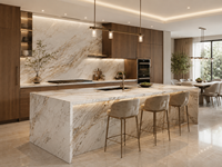 Dalles de marbre Bianco Oro pour îlots de cuisine, plans de travail de salle de bain, comptoirs de bar, escaliers, panneaux à motifs, dessus de table, carreaux de sol