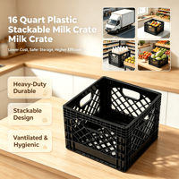 Caisse à lait en plastique robuste de 16 quarts, empilable, ventilée, panier de rangement, conteneur de transport pour supermarché et entrepôt