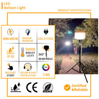 Tour d'éclairage portable à LED IP65 avec télécommande, sans éblouissement à 360 degrés, sur trépied, pour chantiers, événements et éclairage de secours