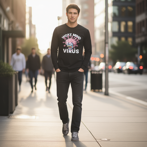 T-shirt a maniche lunghe Woke Mind Virus, maglietta promozionale unisex con stampa digitale e girocollo - Product Image 3