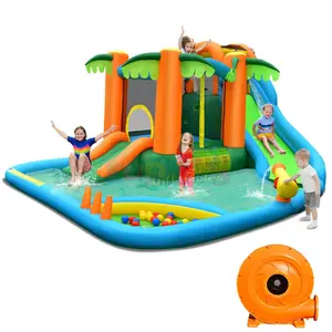 Pvc esterno interno su misura parco giochi felice bambini castello di salto doppio scivolo gonfiabile acqua