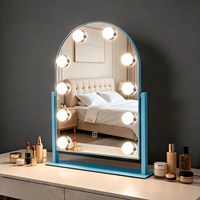 Manufacturer LED Arch Metal+Glass Freestanding Home Use Lighted Magnifying Personalized Vanity Mirror 10 Dimmable Bulbs Touch