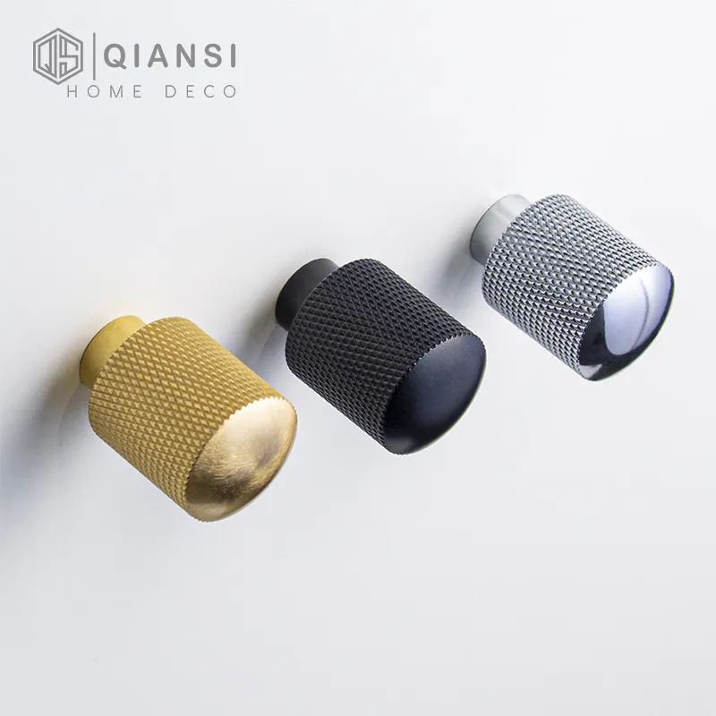 Qiansi HK0053 Knurling פליז ידית באיכות גבוהה כסף כרום ריהוט חומרת קישוט מטבח מחורץ ידיות וידיות