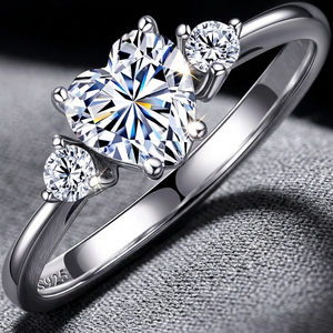 Anillo de Boda para Mujer Ashabell de Lujo, Plata S925 con Baño de Rodio, Engaste de Tres Piedras en Forma de Corazón, Moissanita de 10CT - Product Image 2