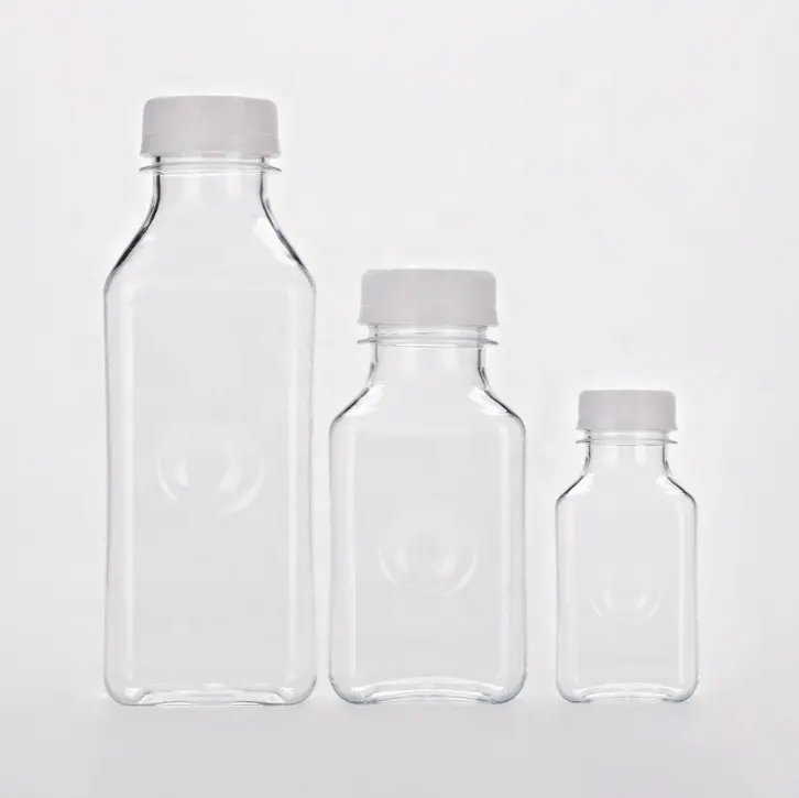 Plastic cold pressed fruit juice packing 100ml 200ml 350ml square pet bottles for drink