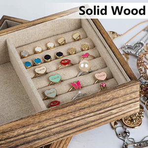 carbonizada con tapa, collar rústico de <span class=keywords><strong>madera</strong></span>, pulsera, anillo, caja organizadora de joyería con 2 capas apilables - Product Image 4