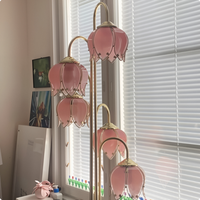 Lampe sur pied LED en verre et fer, design moderne, 5 lumières, base E26, décoration pour chambre à coucher et salon, rose tulipe lotus