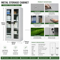 Archivador de Acero con Puerta de Vidrio, Gabinete de Almacenamiento Metálico para Oficina, Estantes Ajustables, con Cerradura, para Oficina o Escuela, Proveedor de Archivadores