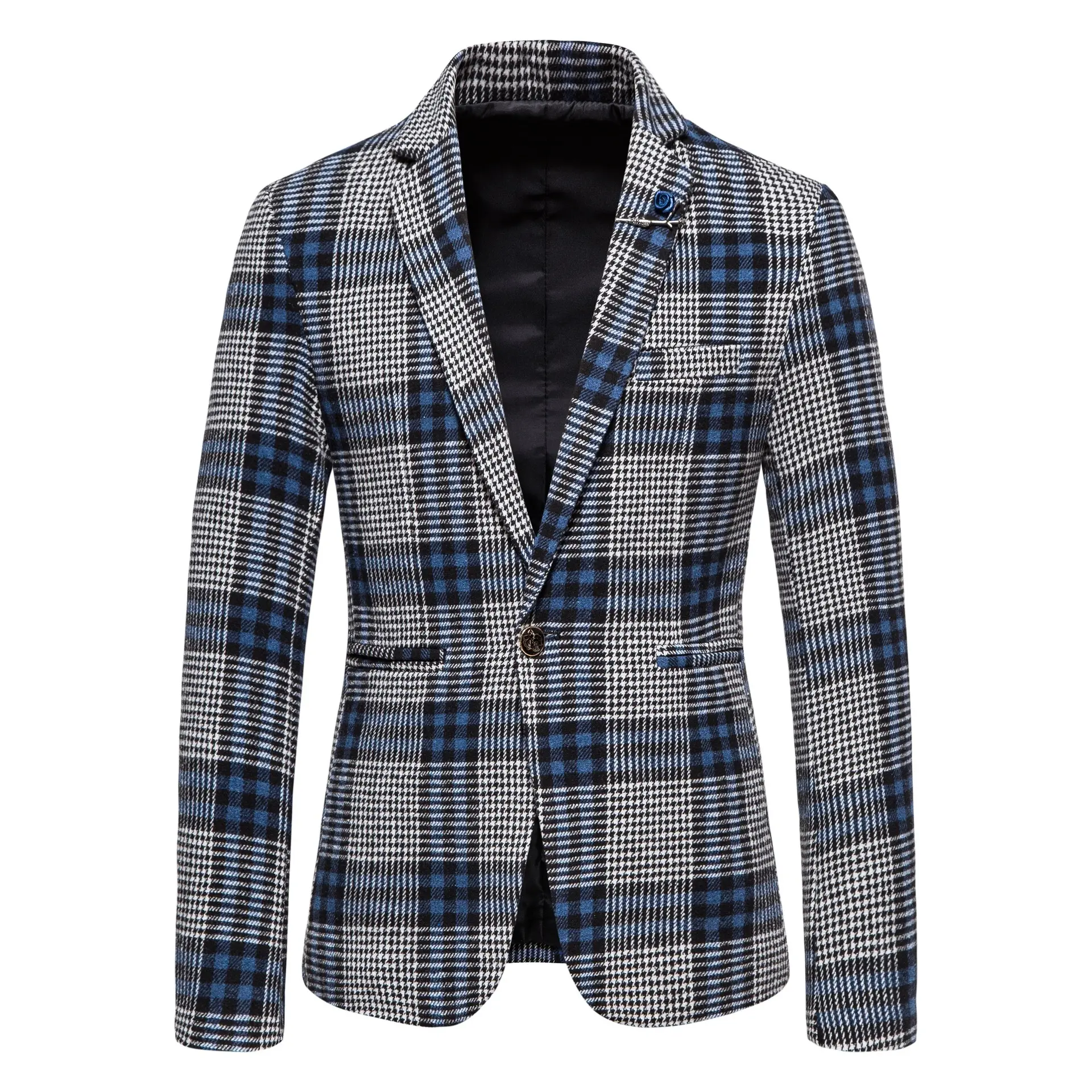 Áo Vest Đỏ In Họa Tiết Kẻ Caro Cho Nam, Áo Khoác Áo Blazer Một Khuy Trang Trọng Lịch Sự Dáng Ôm Sát Cho Doanh Nhân