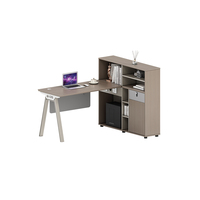 Bureau de travail modulaire pour 2 personnes avec plateau en bois grainé, armoire latérale haute, tiroir verrouillable, compartiment pour ordinateur, pieds en métal en forme de A