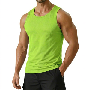 Camiseta sin mangas para hombre al por mayor, verde, cuello redondo, tejida, de secado rápido, deportiva, para fitness, fabricación bajo demanda, ODM, OEM - Product Image 1