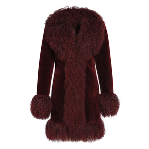 Jxwatcher Abrigo de Piel de Cordero Auténtica Personalizado al por Mayor, Abrigo de Piel Mongol de Lana Suave y Cálida para Mujer, Color <span class=keywords><strong>Vino</strong></span> - Product Image 1