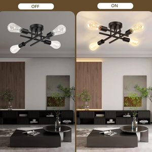 Plafonnier semi-encastré moderne style ferme à 4 lumières, en métal noir mat, luminaire suspendu pour îlot de <span class=keywords><strong>cuisine</strong></span> et décoration de chambre - Product Image 2