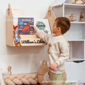 Estante de almacenamiento de madera de varias capas, 4 niveles, montado en la pared, para organizar libros infantiles, organizador de juguetes, forma rectangular - Product Image 3