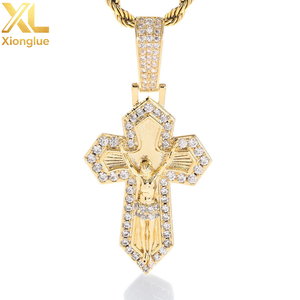 Collar con Colgante de Cruz Retro para Hombre, Estilo Europeo Americano, Chapado en Oro de 18K, Cadena Hip Hop de Cobre con Circonitas, Juego Completo de 24 Pulgadas - Product Image 1